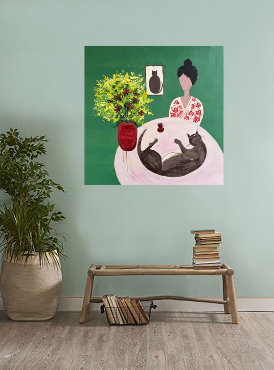 Woman with Cat original Painting