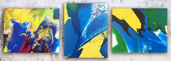 "Cold Fusion Series" - Original Triptych, Abstract PMS Acrylic Paintings Series - 56" x 20"