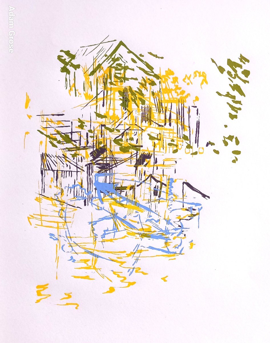 Graphic Landscape Screenprint By Adam Grose Ma Pgce, 12 X 17, Cornwall, Original Artwork