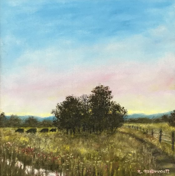 OUT TO PASTURE AT TWILIGHT - oil 12X12 (SOLD)