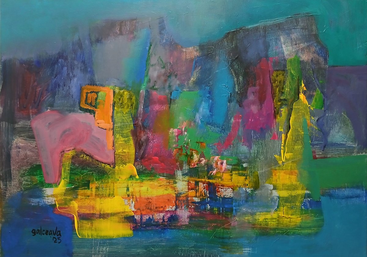 Abstract Oil Painting By Constantin Galceava, 28 X 20, Landscape No.2, Original Artwork