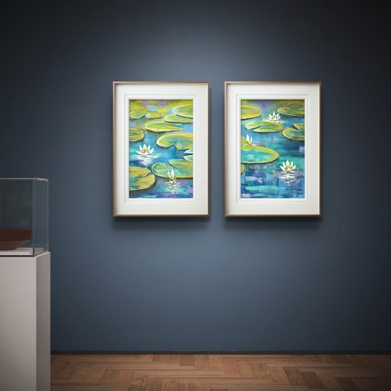 Water lilies Set of 2 Pastel