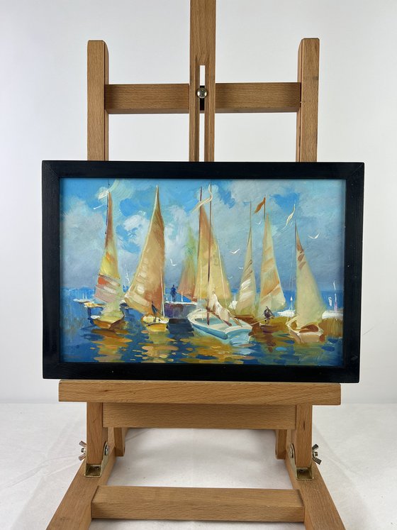 Sailing Boats Moored in Front of the Sea