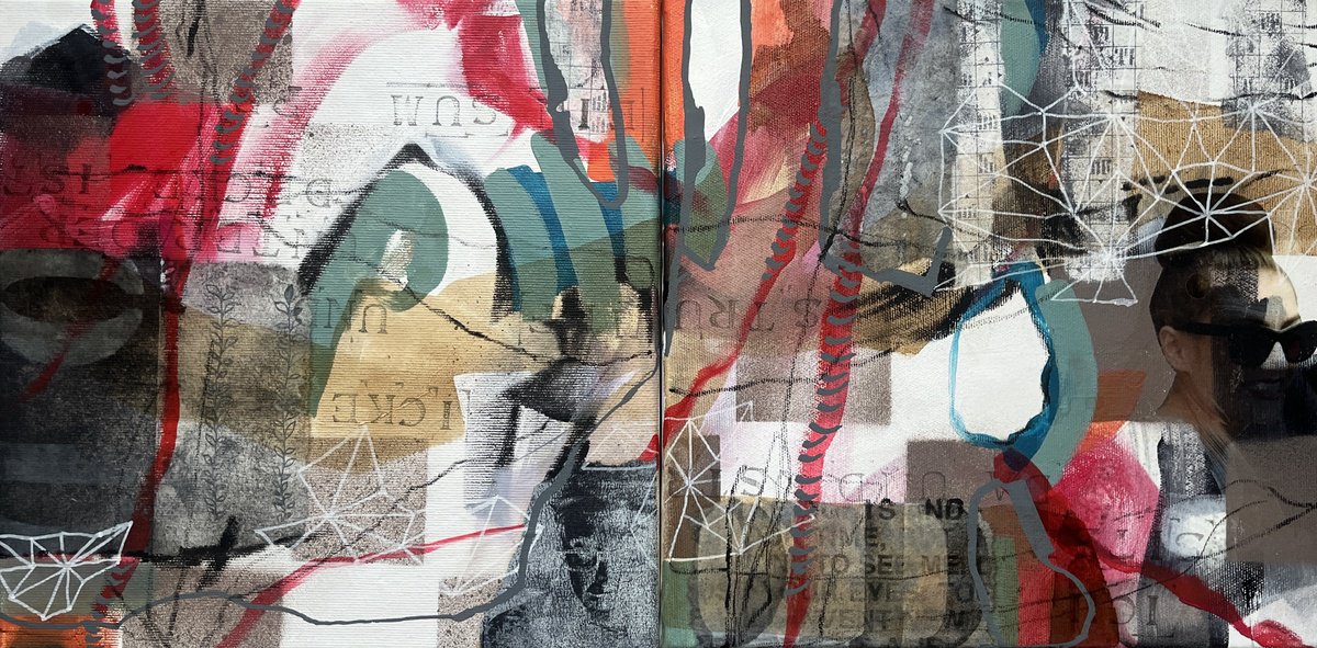 Abstract Acrylic Painting By Marita Tobner, 24 X 12", Under The Ceiling Sits The .., Original Artwork