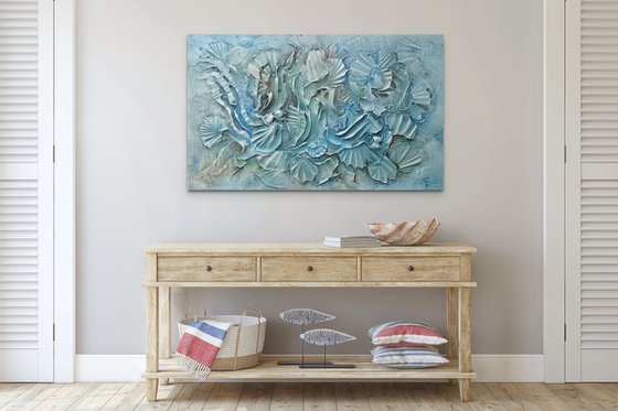 AMAZING ALWAYS NEAR. Large Abstract Textured Coastal Painting