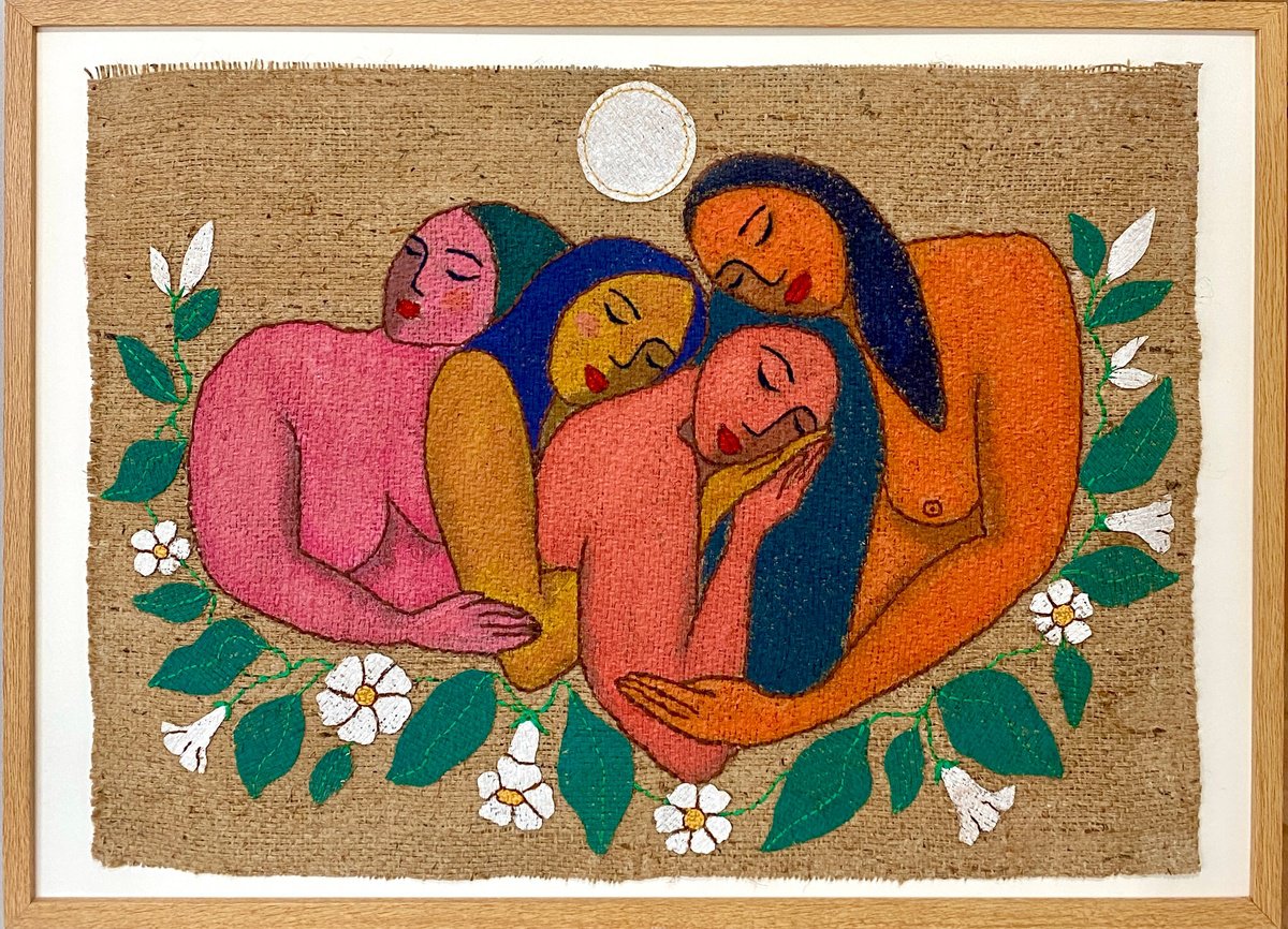 Expressive Portrait Painting By Gisella Stapleton, 26 X 18, El Abrazo / The Embrace, Original Artwork