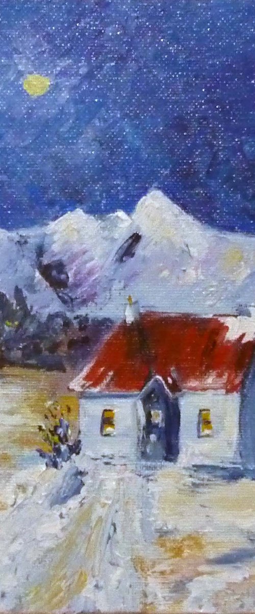 Winter at the Foot of the Mountains - An original  landscape - FREE FRAME by Margaret Denholm