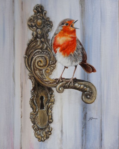 Wild@Home "Who's at the Door?" 8x12 inch by Jayne Farrer