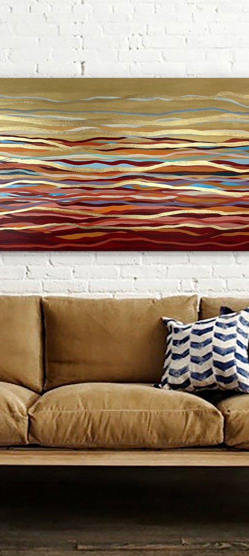 Golden Flow - 152 x 61 cm - metallic gold paint and acrylic on canvas by George Hall