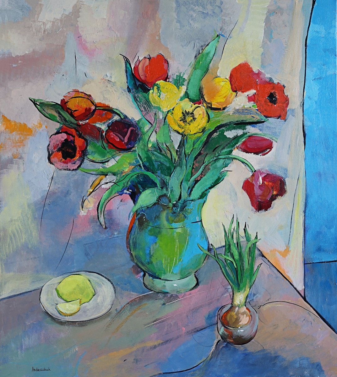  Still Life With Tulips By Artem Andreichuk, 33 X 37, Artwork For Sale On Artfinder