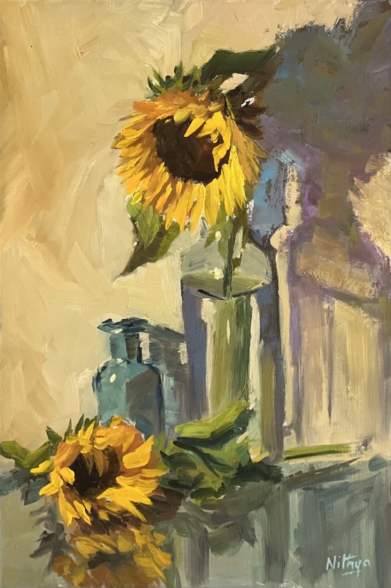 Sunflowers with a dash of blue