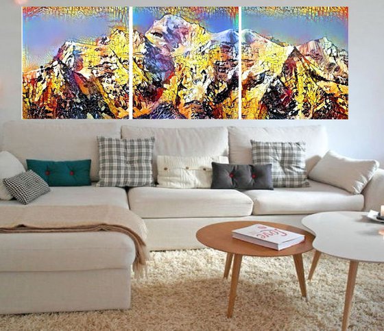 L'or du Mont-Blanc Triptych 3 toiles 60x60 cm