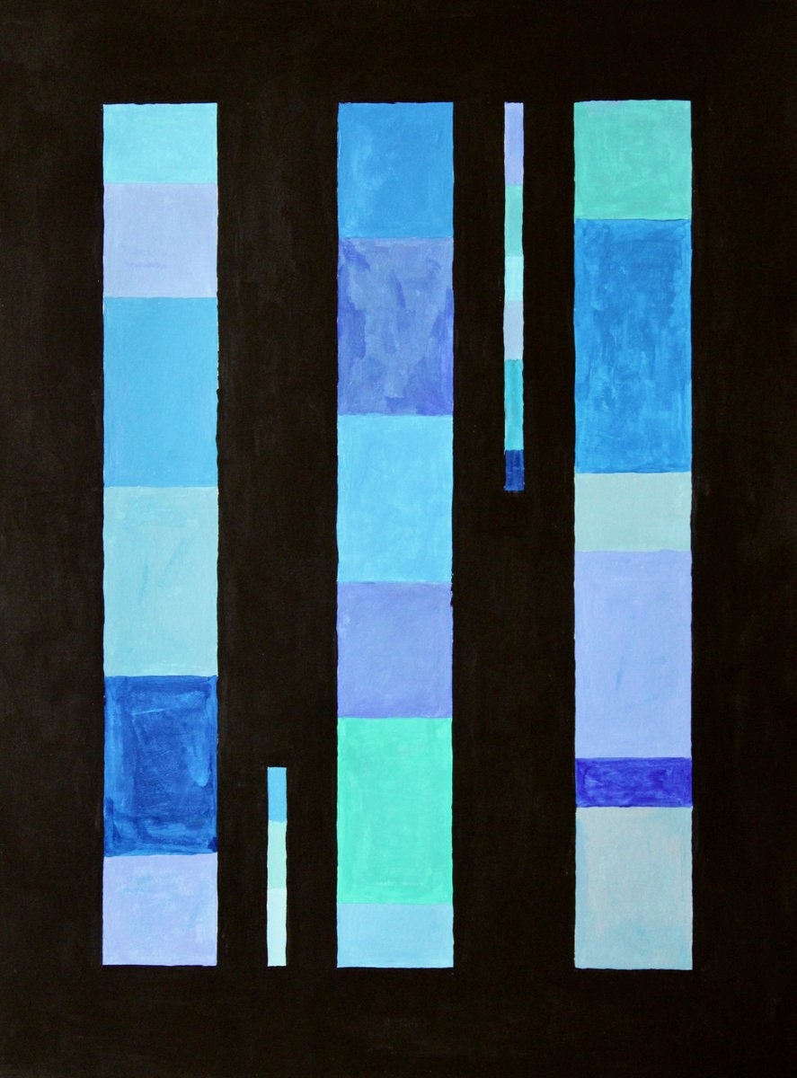 Geometric Abstract Acrylic Painting By Kay Macdonald, 18 X 24", Blue Alive Night, Original Artwork