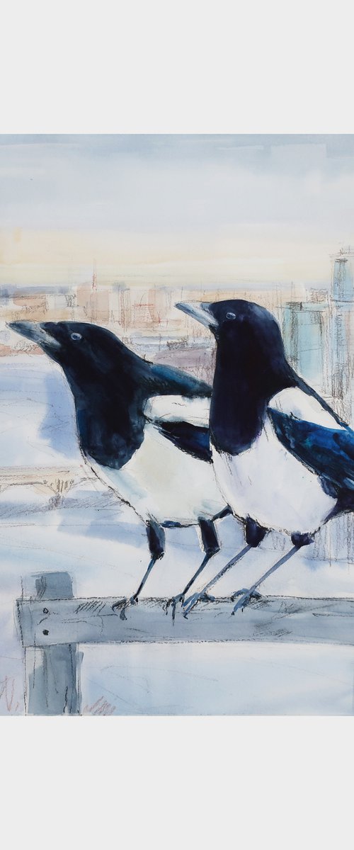 Birds Magpies Couple by Anna Shchapova