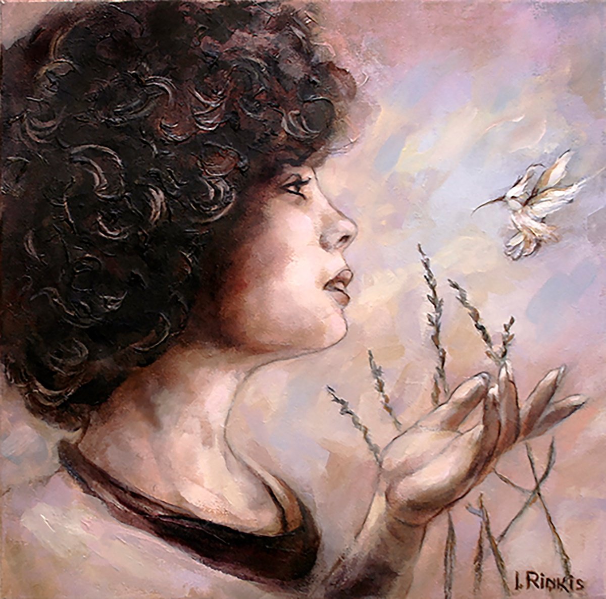 Expressive Portrait Oil Painting By Ilgonis Rinkis, 16 X 16, Woman In Summer, Original Artwork