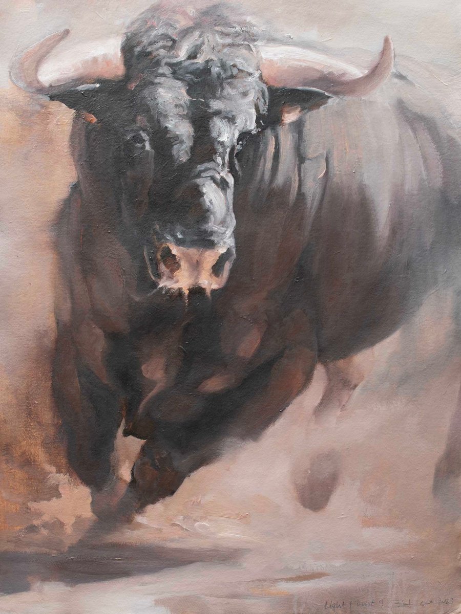 Expressive Animal Oil Painting By Zil Hoque, 22 X 30", Light And Dust 9 (Study), Original Artwork