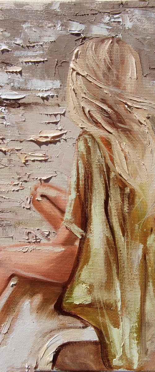 " PLACE FROM MY DREAM ... " SUN SKY SEA SAND liGHt  ORIGINAL OIL PAINTING, GIFT, PALETTE KNIFE by Monika Luniak