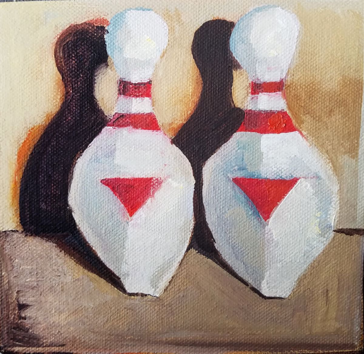 Impressionistic Still Life Oil Painting By Shelton Walsmith, 6 X 6", Still Life With Bowling Pins, Original Artwork