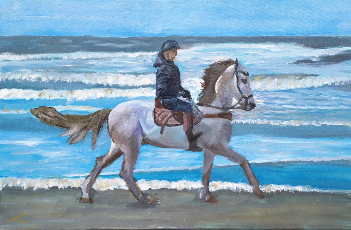 Impressionistic Animal Oil Painting By Elena Sokolova, 24 X 16, Equestrienne 5, Original Artwork