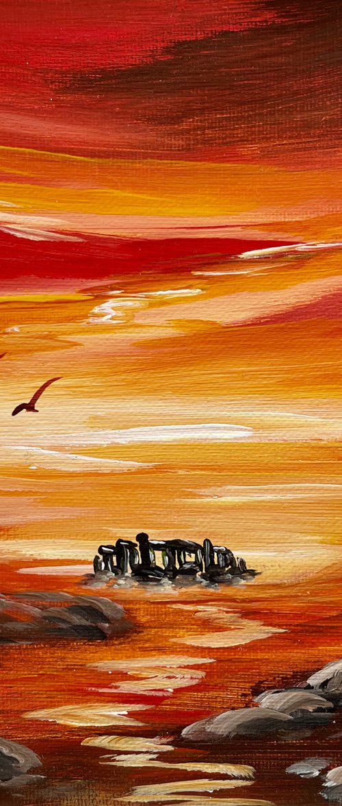 Red Sunrise over StoneHenge by Marja Brown