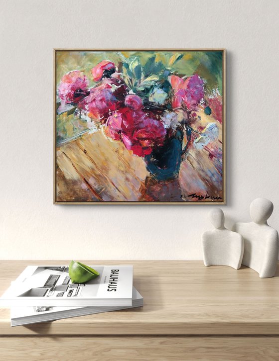 Evening still life. Peonies
