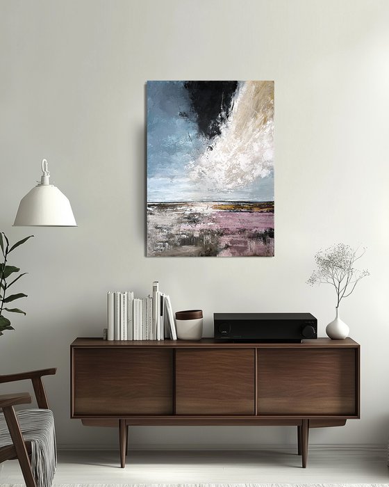 Blush Terrain – Blue Pink Abstract Landscape