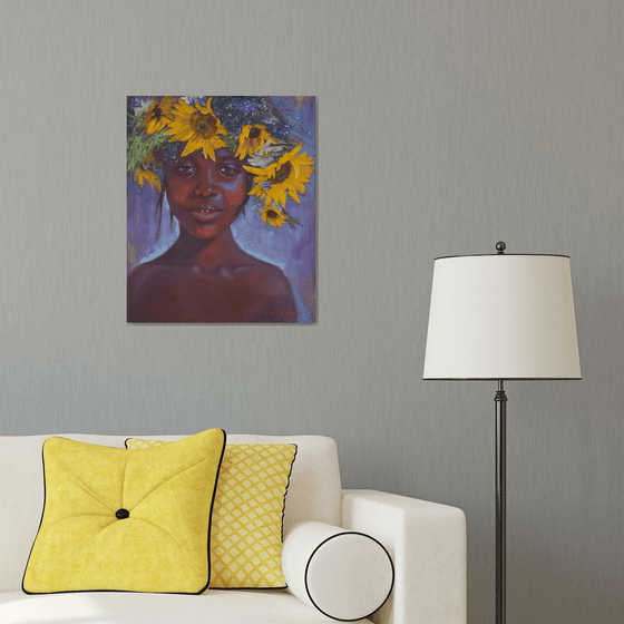 African american girl with flowers portrait