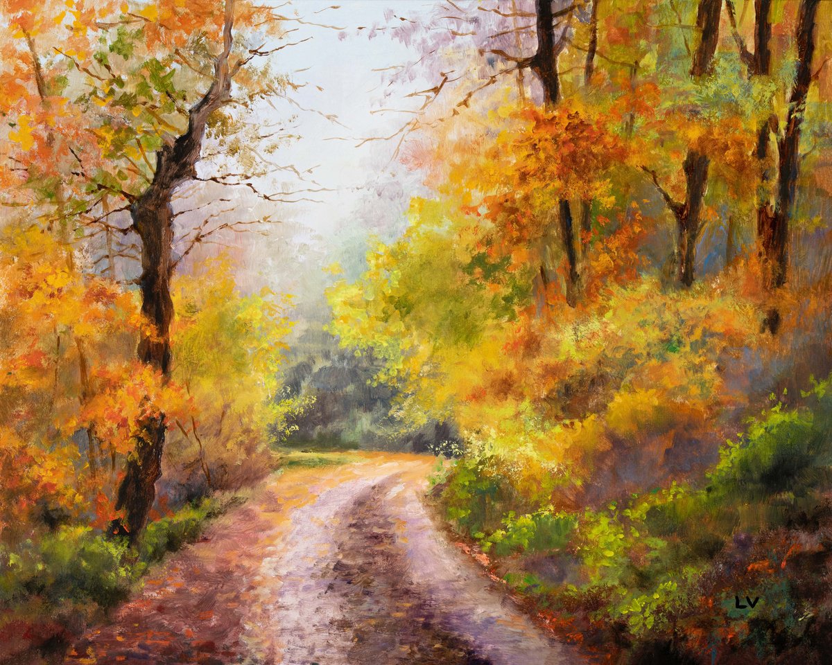 Autumn road in the forest by Lucia Verdejo