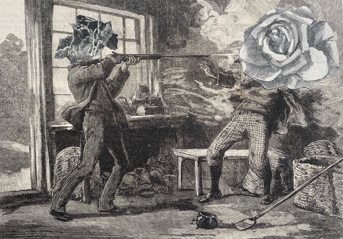 Surrealistic Portrait Collage By Tudor Evans, 7 X 5", Rock And Rose, Original Artwork