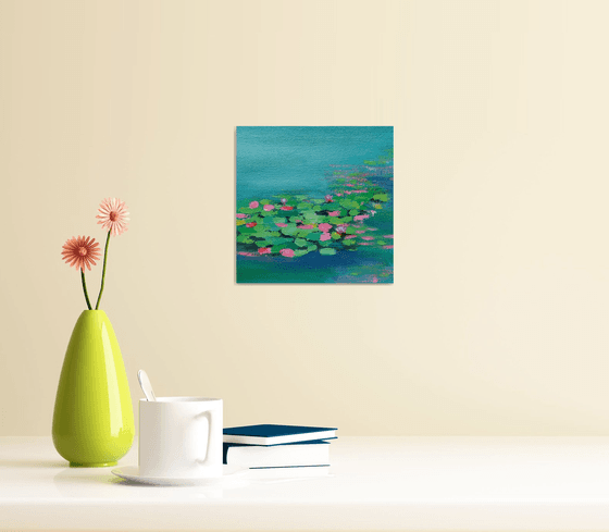 Water Lily ! Miniature Abstract Painting! Ready to hang