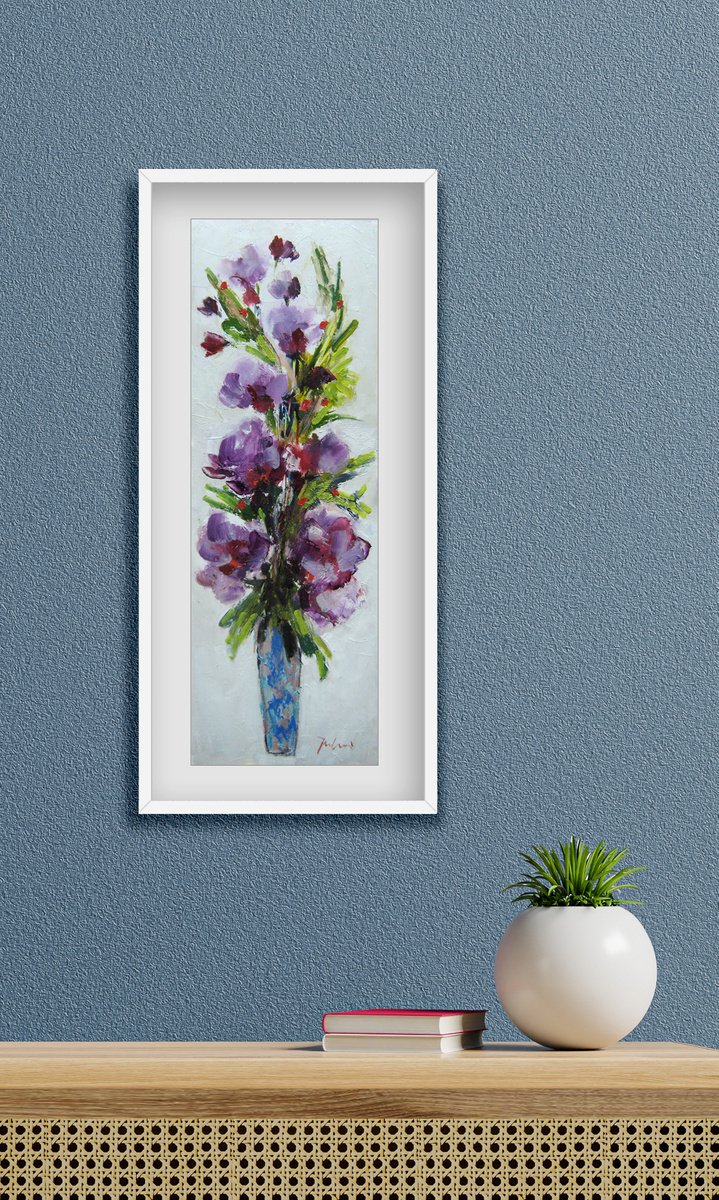 Purple flowers in a blue vase KIP-51, Mato Jurkovic by Mato Jurkovic