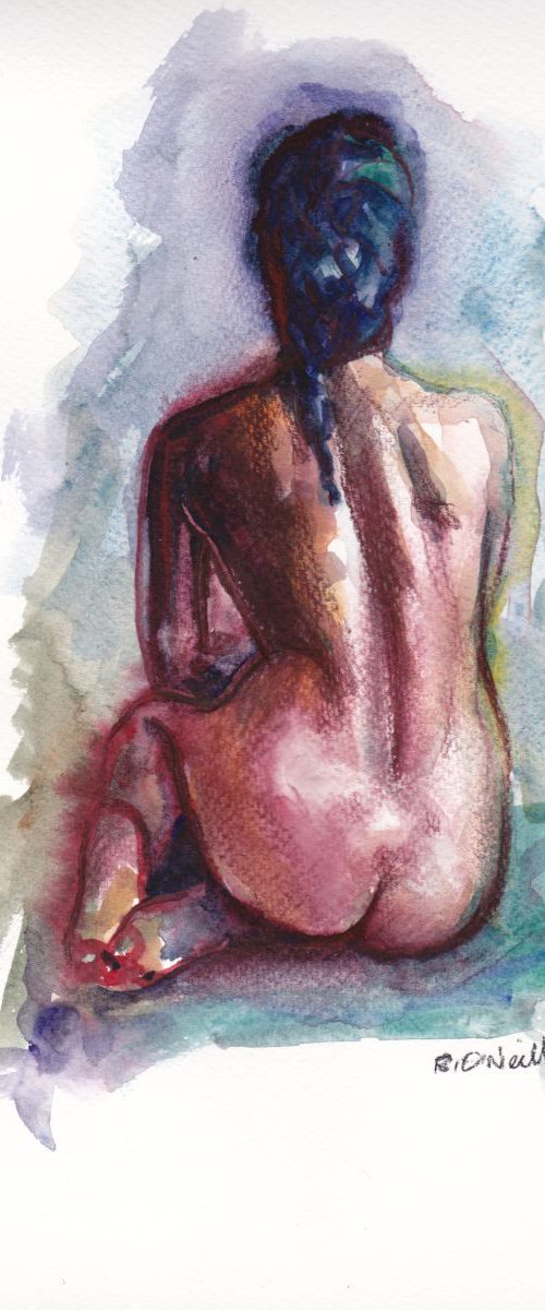 seated female nude back view by Rory O’Neill