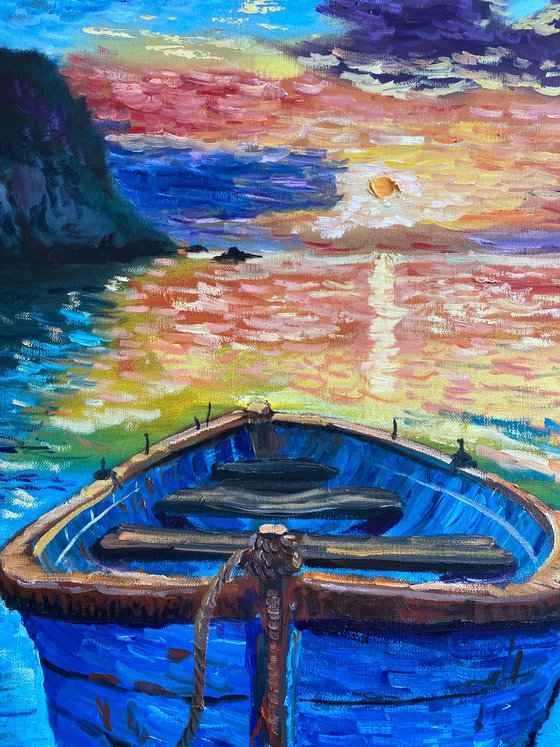 Fishing boat at sunset