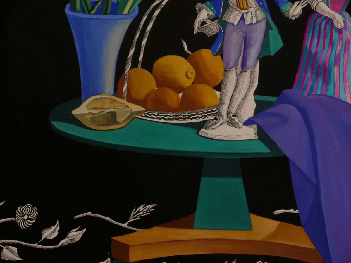 Still Life Oil Painting By Paul Rossi, 30 X 23", Flowers And Meissen Figures, Original Artwork