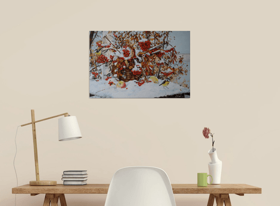Snowy Rowan Basket and Winter Birds