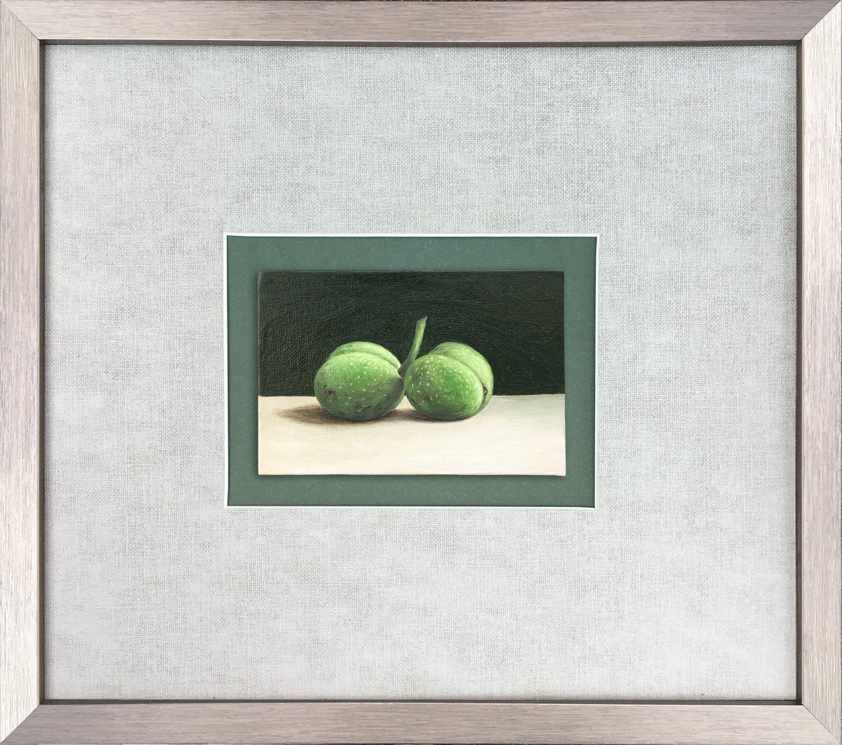 Photorealistic Still Life Oil Painting By Gevorg Sinanian, 17 X 15, Still Life Green Nuts, Original Artwork
