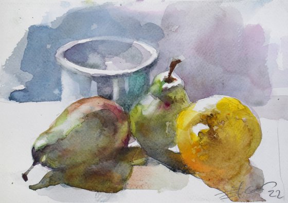still life with lemon and pears