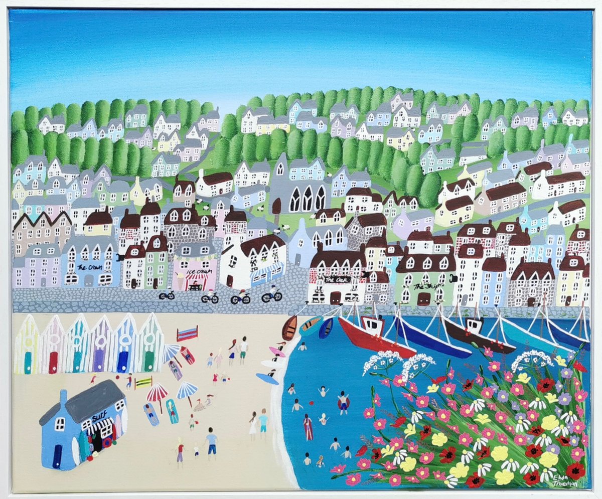 Naive Acrylic Painting , Our Happy Place By Elisa Trueman, 25 X 21, Artwork For Sale On Artfinder