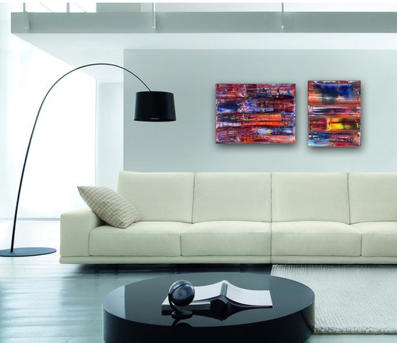 "Love At First Sight" - FREE USA SHIPPING + Save As A Series - Original PMS Abstract Diptych Oil Paintings On Canvas - 40" x 20"