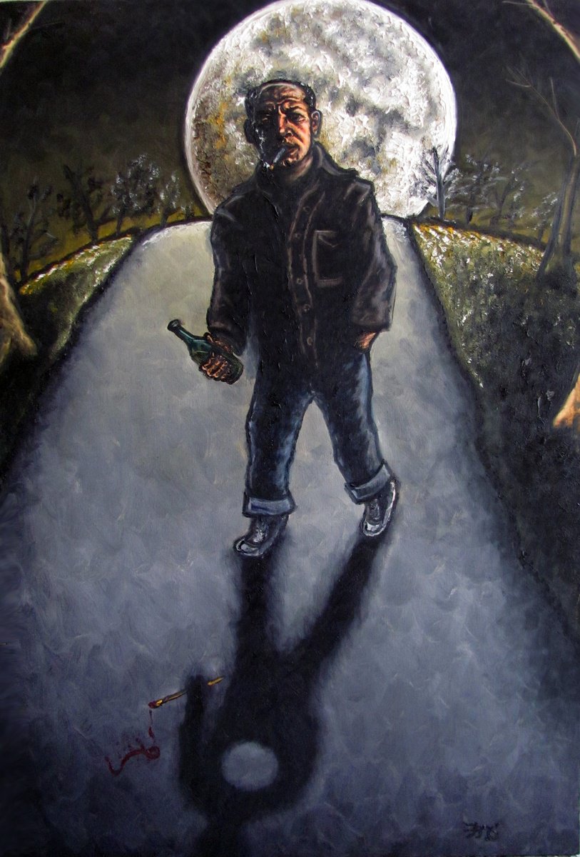 Surrealistic Portrait Oil Painting By Preston M. Smith (Pms), 24 X 36", "Moon Over Jackson Pollock", Original Artwork