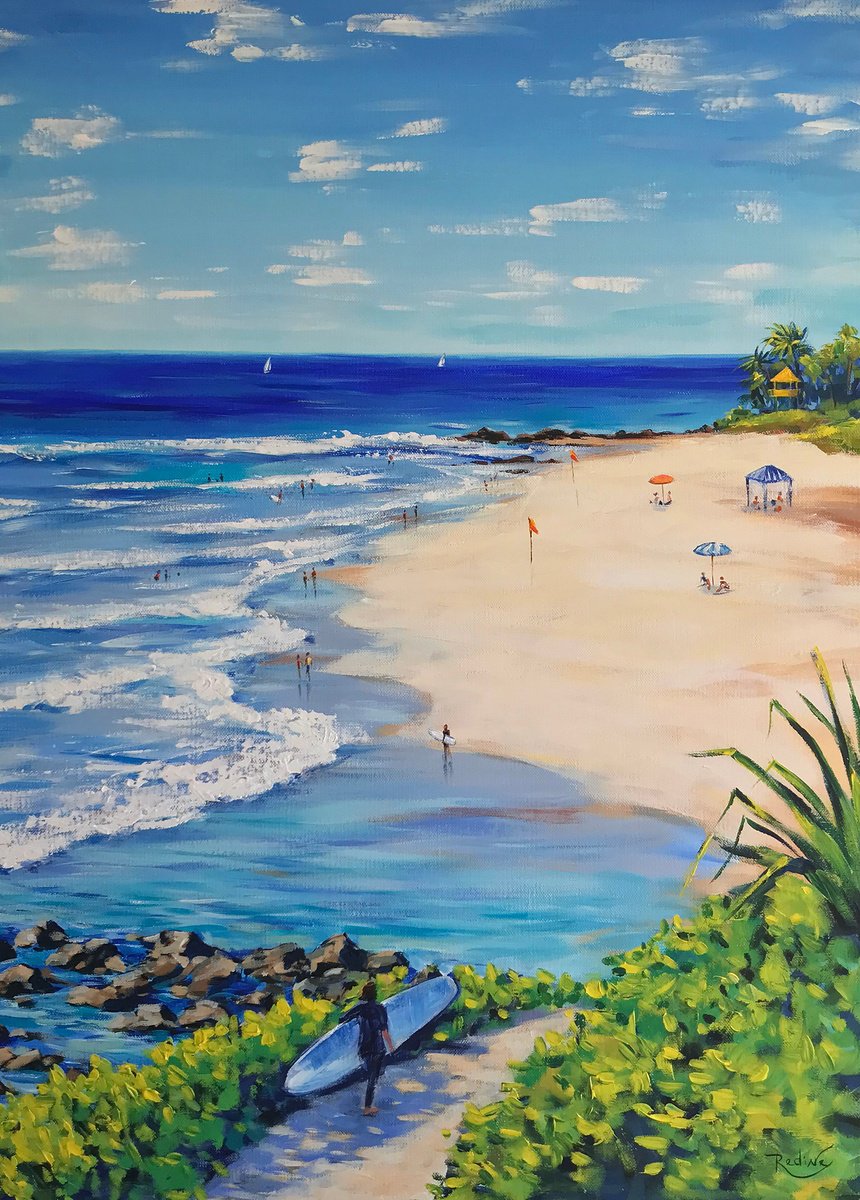 Impressionistic Landscape Acrylic Painting By Irina Redine, 20 X 28, Rainbow Bay Beach, Original Artwork