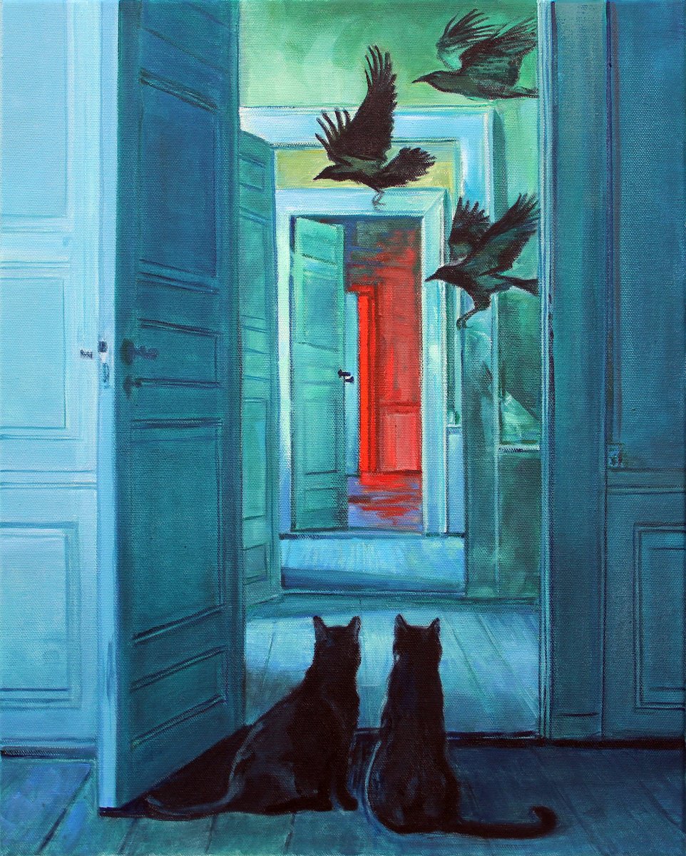 Impressionistic Animal Oil Painting By Timothy Adam Matthews, 16 X 20", Feline Spooky #2, Original Artwork