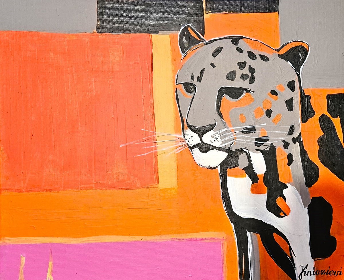 Abstract Animal Acrylic Painting By V+V Kniazievi, 20 X 16", Tiger, Original Artwork