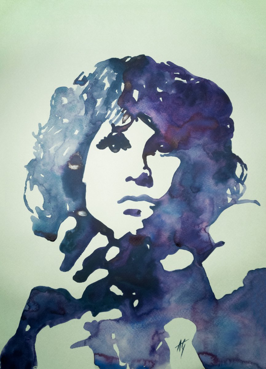 Urban And Pop Portrait Watercolour By Aneta Gajos, 12 X 17, Jim Morrison, Original Artwork