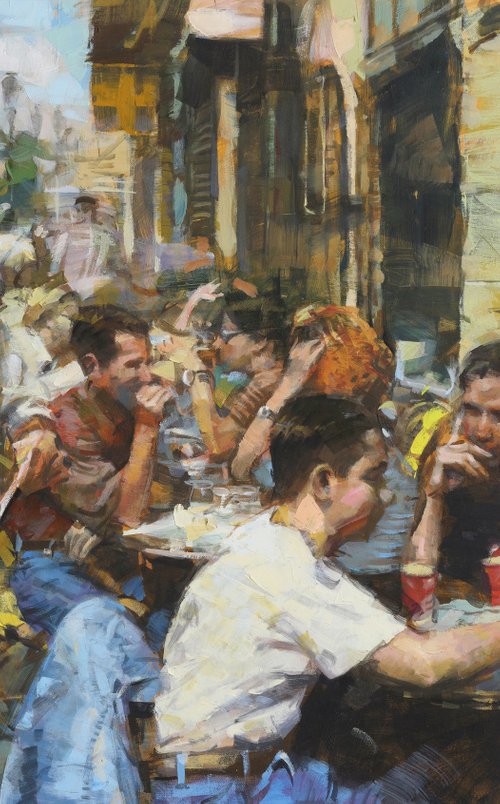 Oil Painting on Canvas "Street Cafe" by Eugene Segal