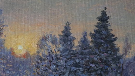 Cold Sunlight - original winter landscape, painting