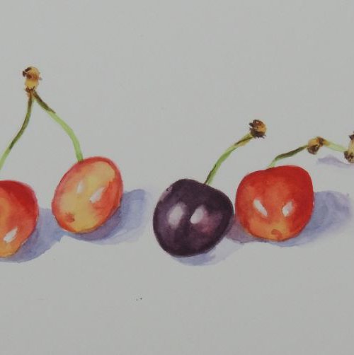 Cherries in a line by Krystyna Szczepanowski