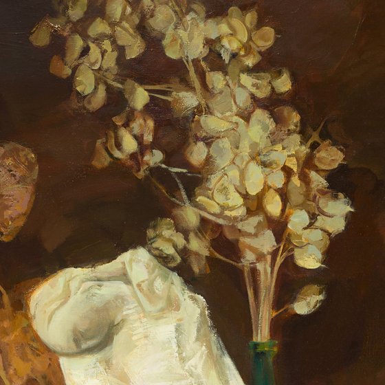Still Life with Marble Sculpture and Dried Flowers