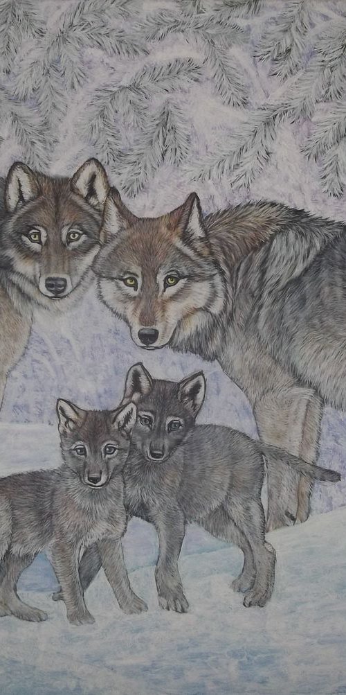 Snow day, Wolves and Pups by Sofya Mikeworth