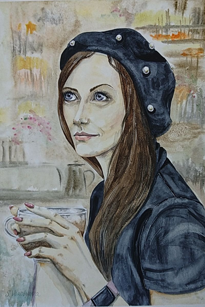 Capuccino. Original watercolor painting by Svetlana Vorobyeva by Svetlana Vorobyeva